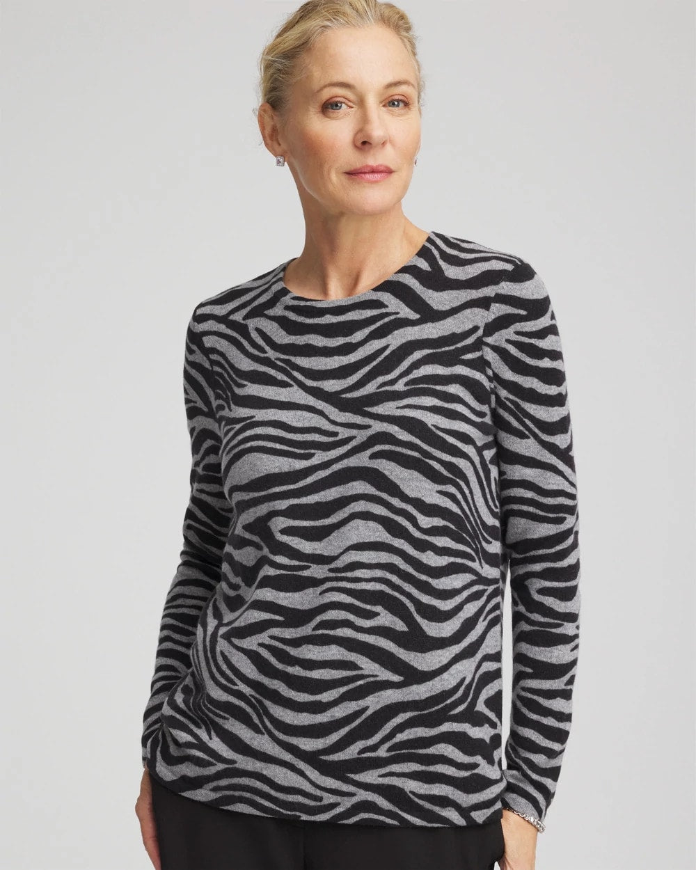 Chico's Quality - Cashmere Zebra Long-Sleeve Pullover Sweater Black