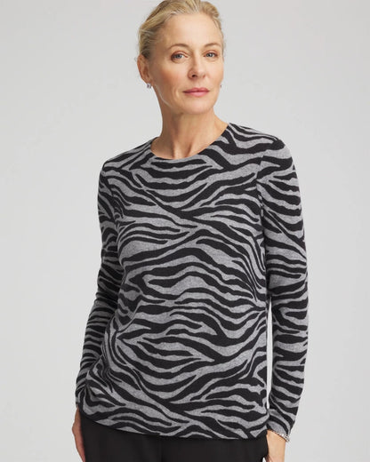 Chico's Quality - Cashmere Zebra Long-Sleeve Pullover Sweater Black
