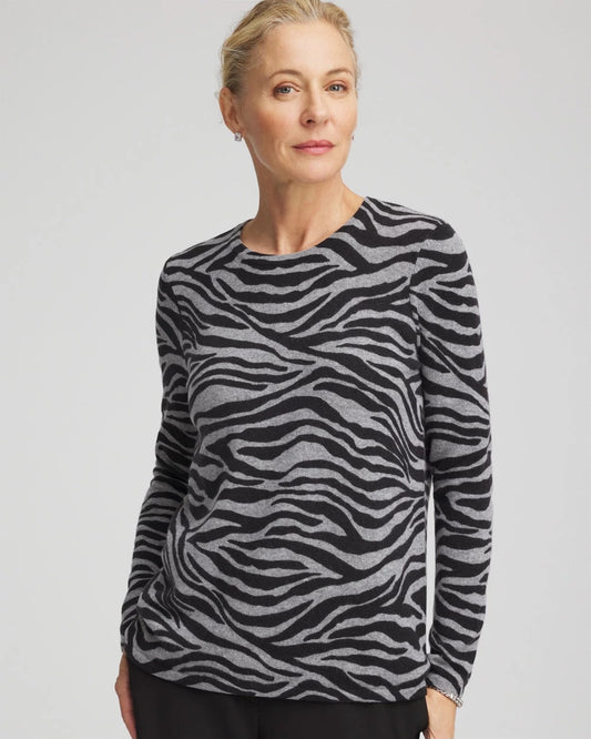 Chico's Quality - Cashmere Zebra Long-Sleeve Pullover Sweater Black