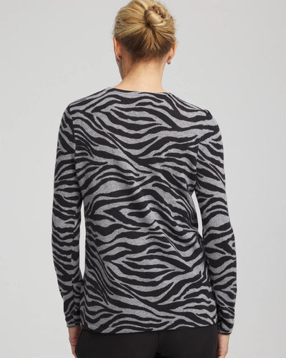Chico's Quality - Cashmere Zebra Long-Sleeve Pullover Sweater Black