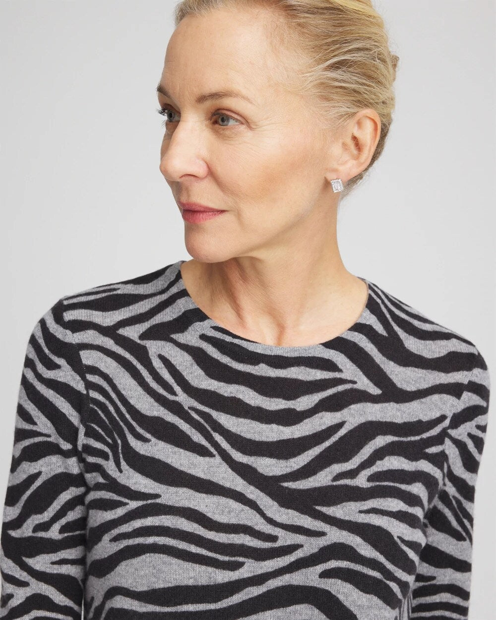 Chico's Quality - Cashmere Zebra Long-Sleeve Pullover Sweater Black