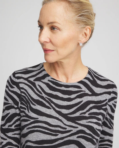 Chico's Quality - Cashmere Zebra Long-Sleeve Pullover Sweater Black