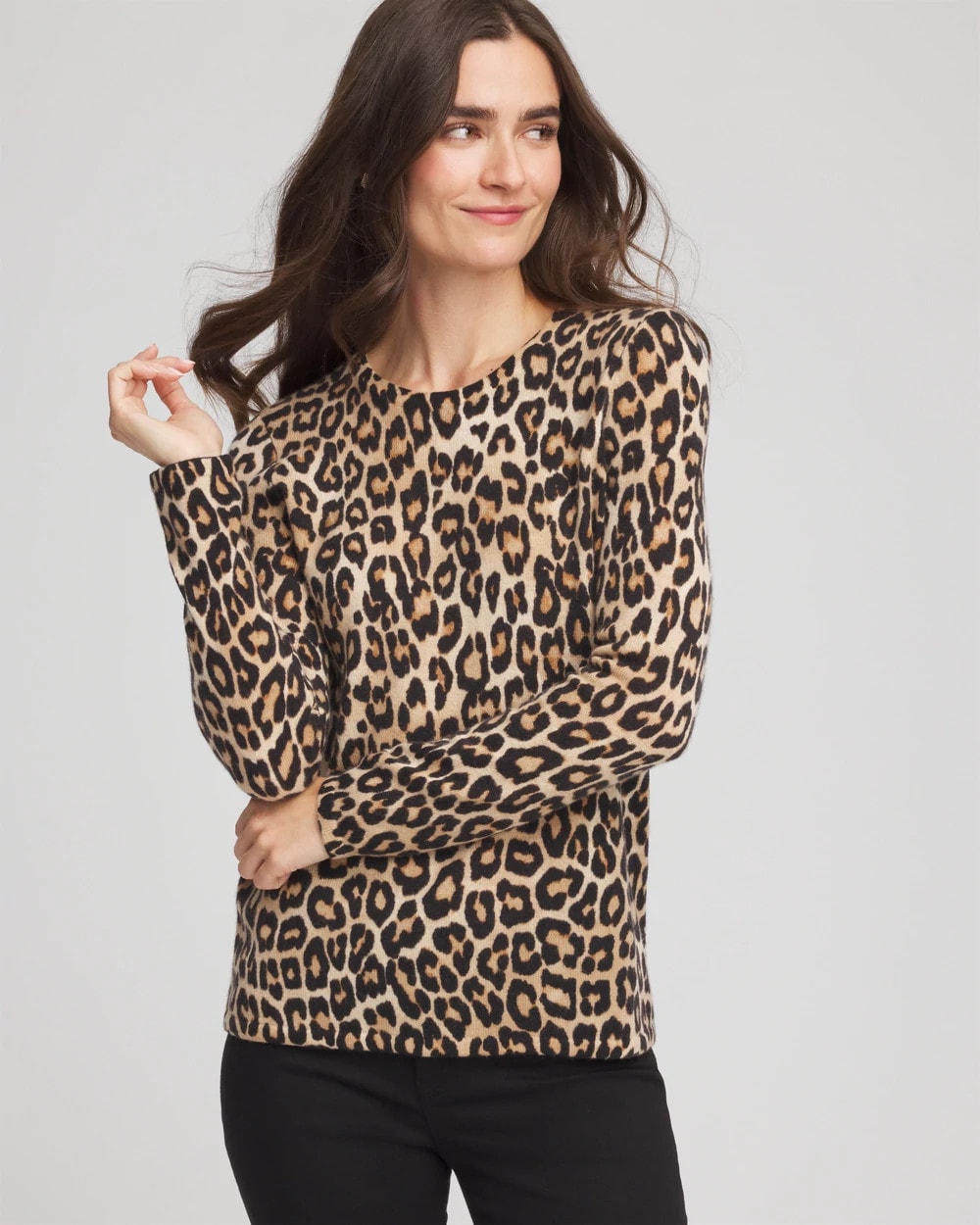 Chico's Deals - Cashmere Animal Long-Sleeve Pullover Sweater Camel