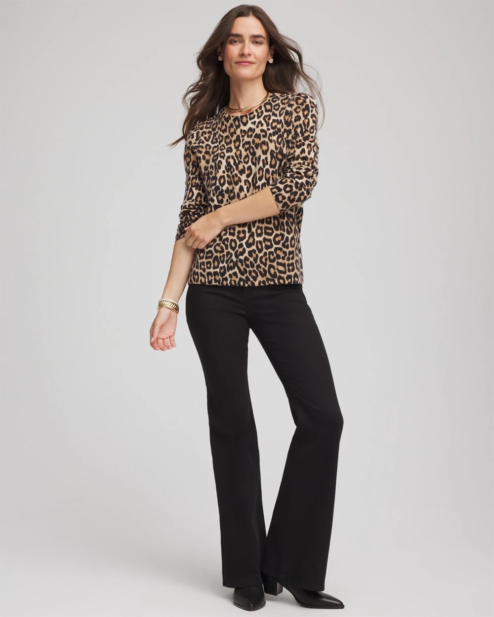 Chico's Deals - Cashmere Animal Long-Sleeve Pullover Sweater Camel