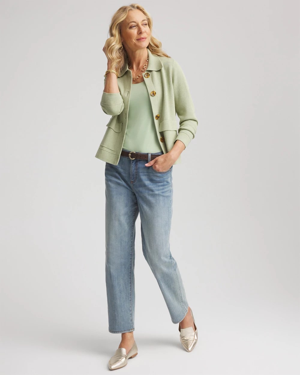Chico's Smart Buy - Button-Front Cardigan Jacket Sage Meadow