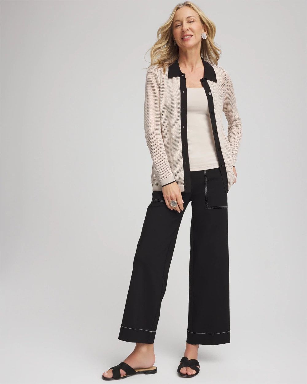 Chico's Great Value - Pointelle Polo Cardigan Smokey Taupe