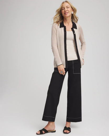 Chico's Great Value - Pointelle Polo Cardigan Smokey Taupe