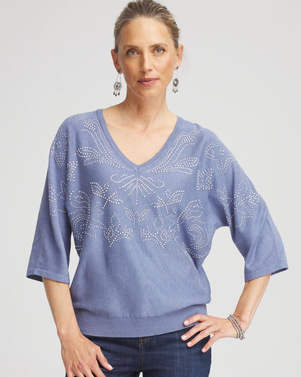 Chico's Recommended - Dolman V-Neck Sweater Blue Lotus
