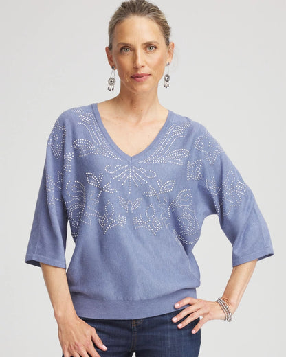 Chico's Recommended - Dolman V-Neck Sweater Blue Lotus