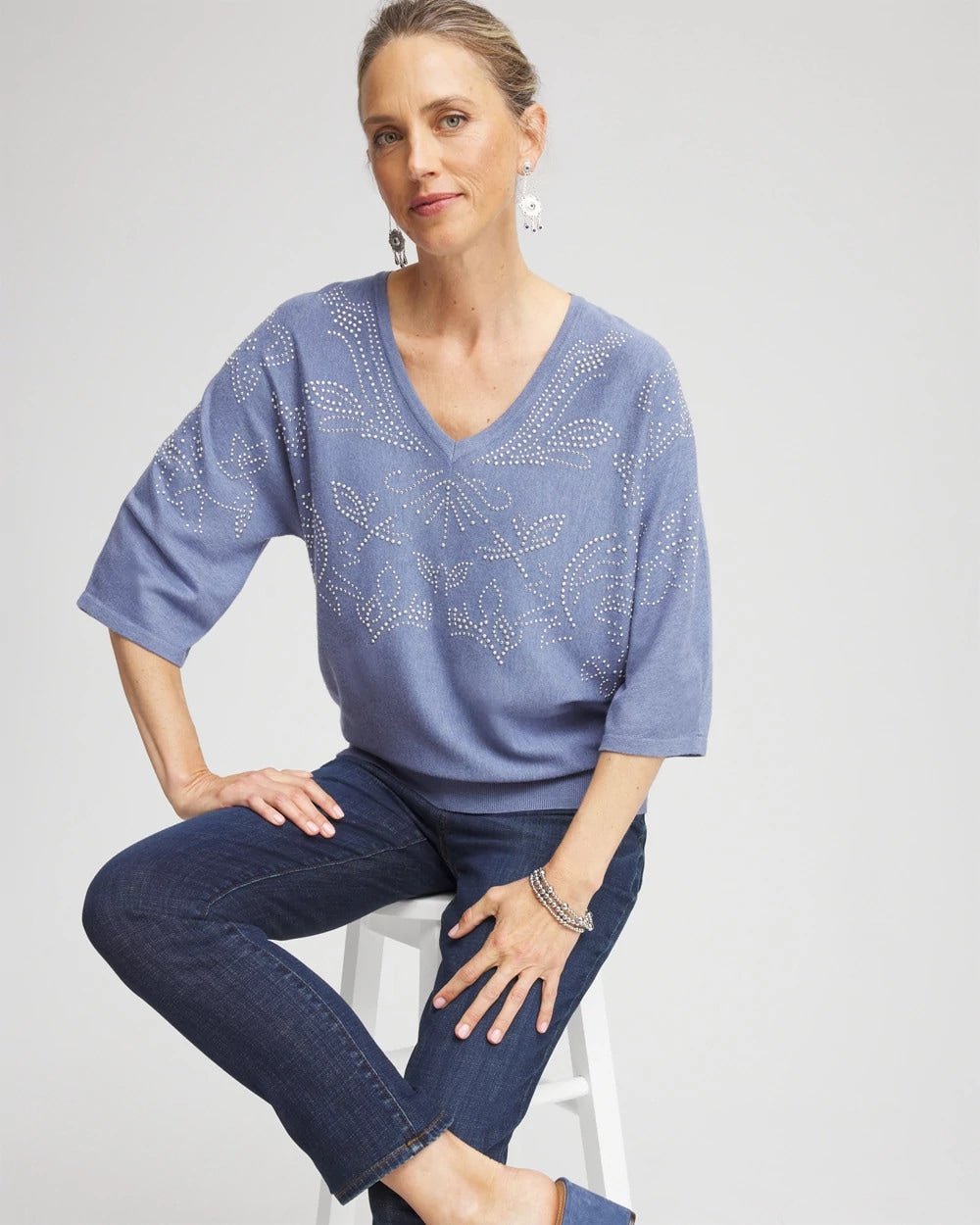 Chico's Recommended - Dolman V-Neck Sweater Blue Lotus