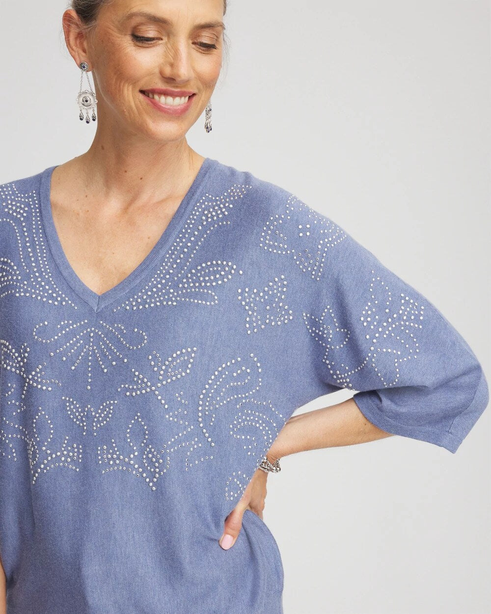 Chico's Recommended - Dolman V-Neck Sweater Blue Lotus