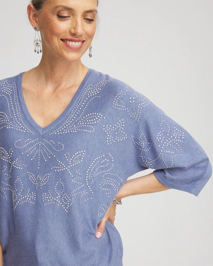 Chico's Recommended - Dolman V-Neck Sweater Blue Lotus