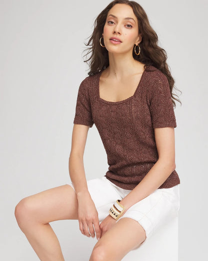 Chico's Hot Sale - Pointelle Square-Neck Pullover Sweater Cacao