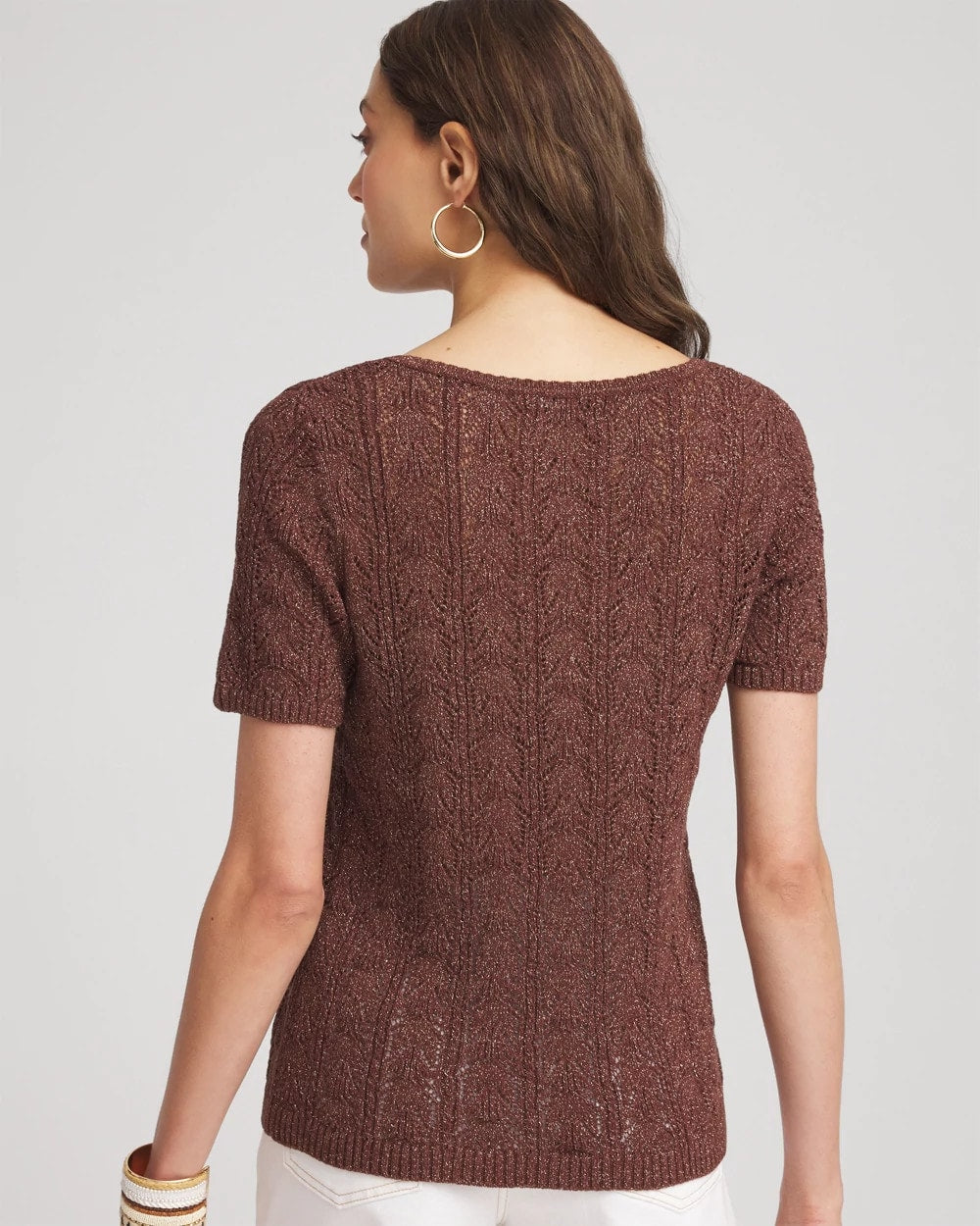 Chico's Hot Sale - Pointelle Square-Neck Pullover Sweater Cacao