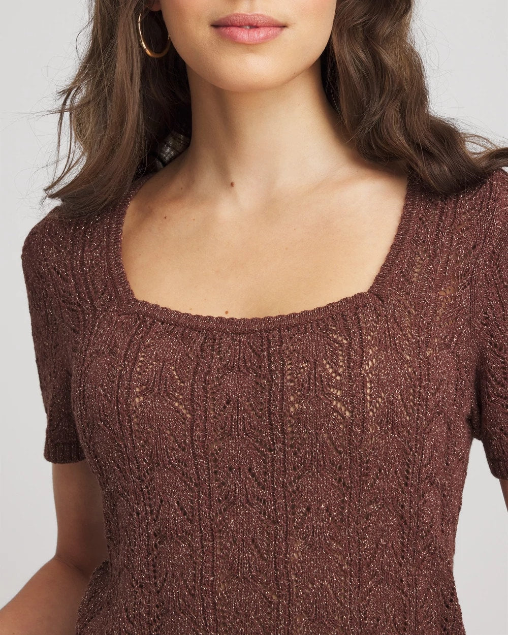 Chico's Hot Sale - Pointelle Square-Neck Pullover Sweater Cacao
