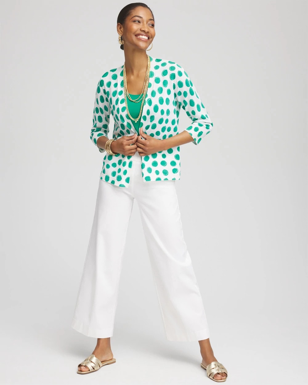 Chico's Quality - Polka-Dot Summer Romance Short Cardigan Alabaster