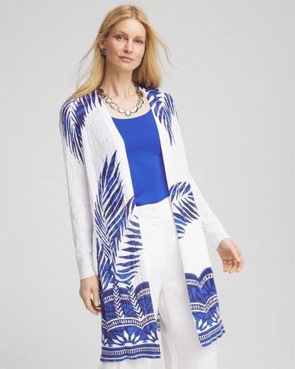 Chico's Signature - Island Motif Pointelle Long Cardigan Alabaster