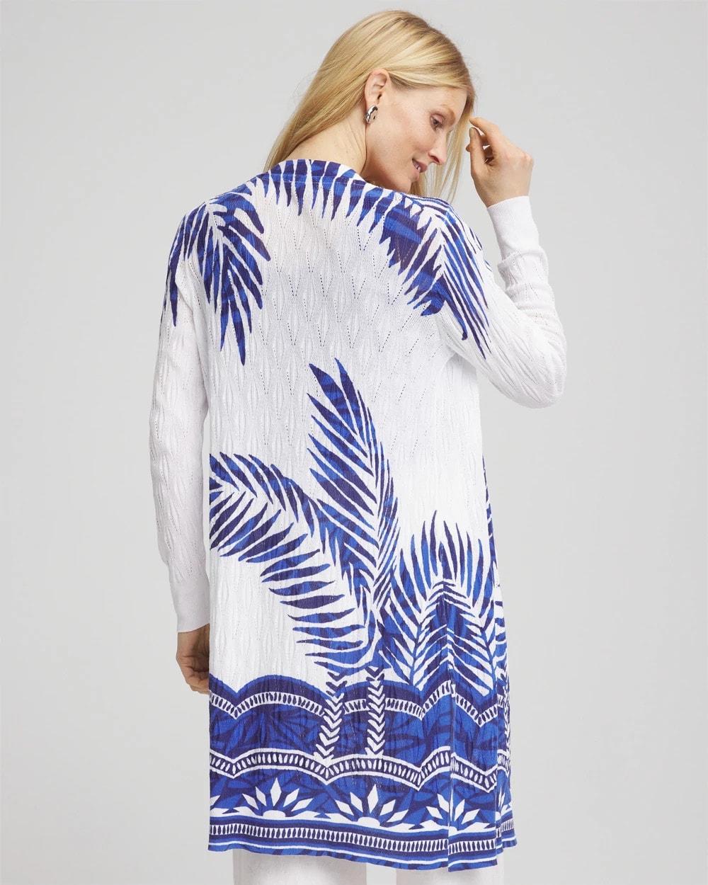 Chico's Signature - Island Motif Pointelle Long Cardigan Alabaster