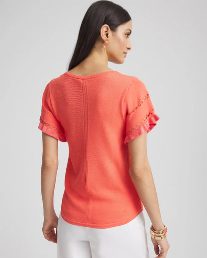Chico's Top Pick - Cutout Short-Sleeved Pullover Sweater Melon Mambo