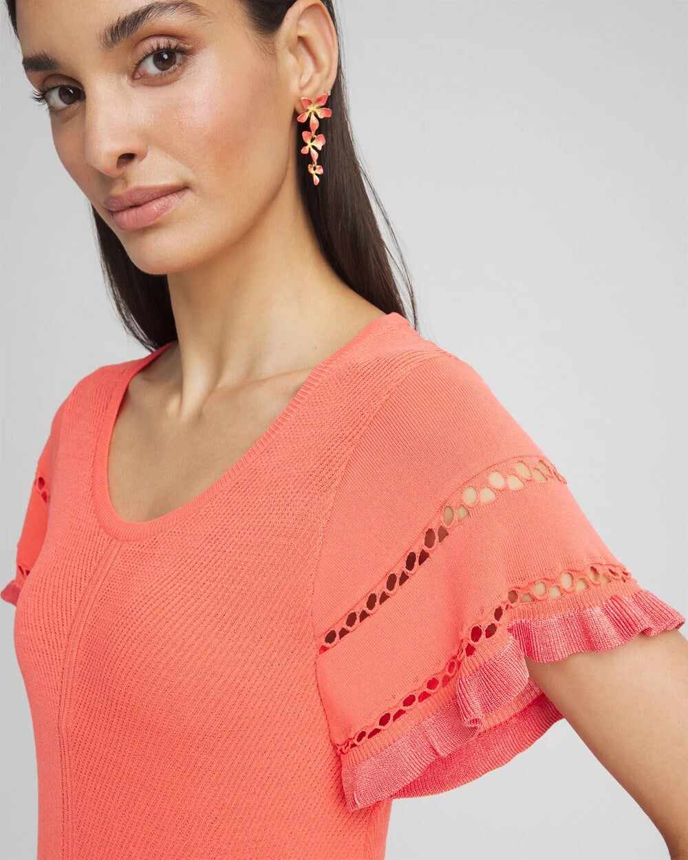Chico's Top Pick - Cutout Short-Sleeved Pullover Sweater Melon Mambo