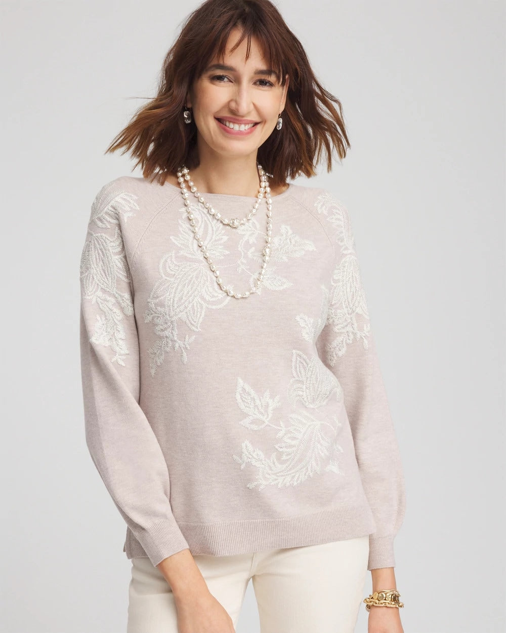 Chico's Great Value - Embroidered Boatneck Sweater Helium