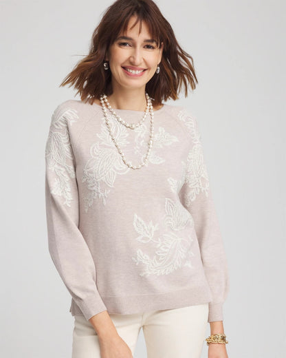Chico's Great Value - Embroidered Boatneck Sweater Helium