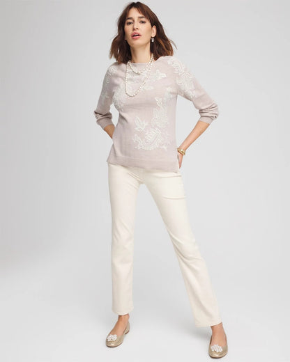 Chico's Great Value - Embroidered Boatneck Sweater Helium