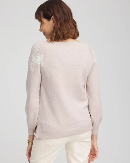 Chico's Great Value - Embroidered Boatneck Sweater Helium