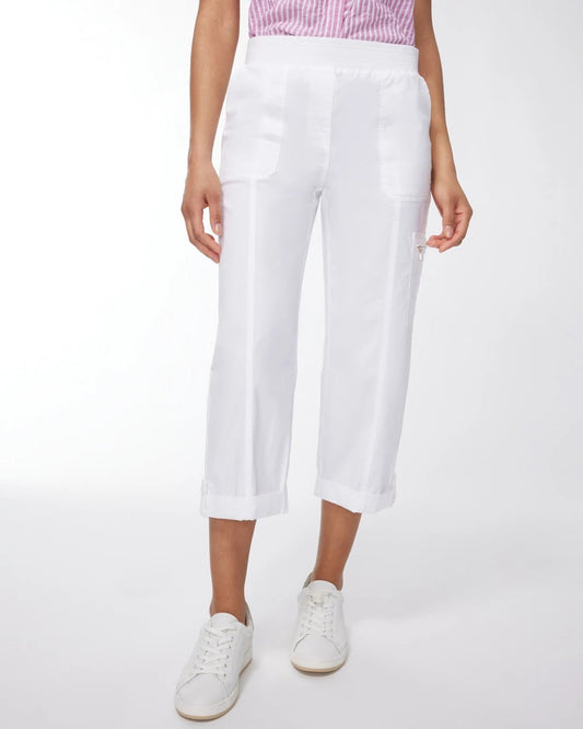 Chico's Classic - Alabaster Poplin Cropped Roll Tab Pants Alabaster