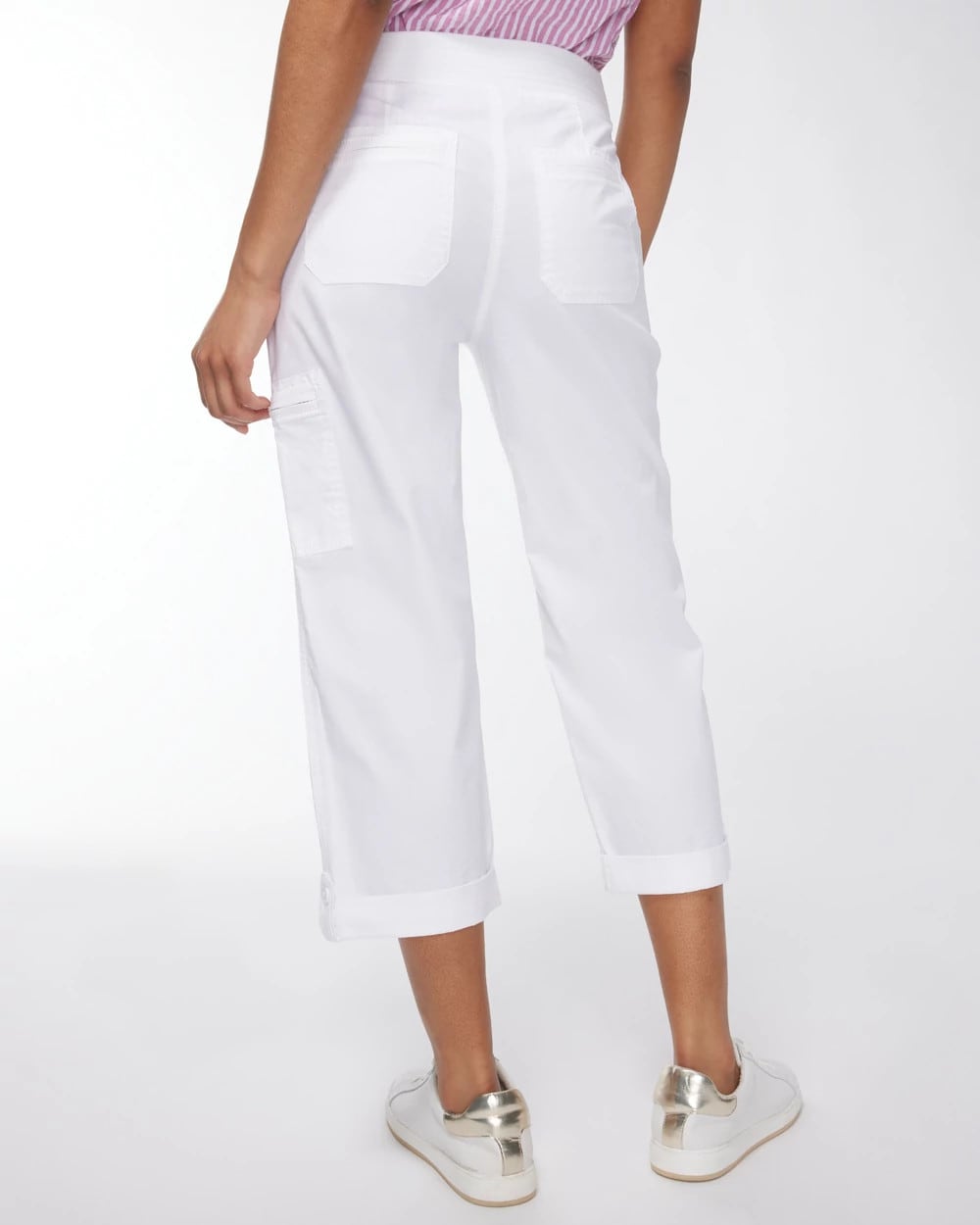 Chico's Classic - Alabaster Poplin Cropped Roll Tab Pants Alabaster
