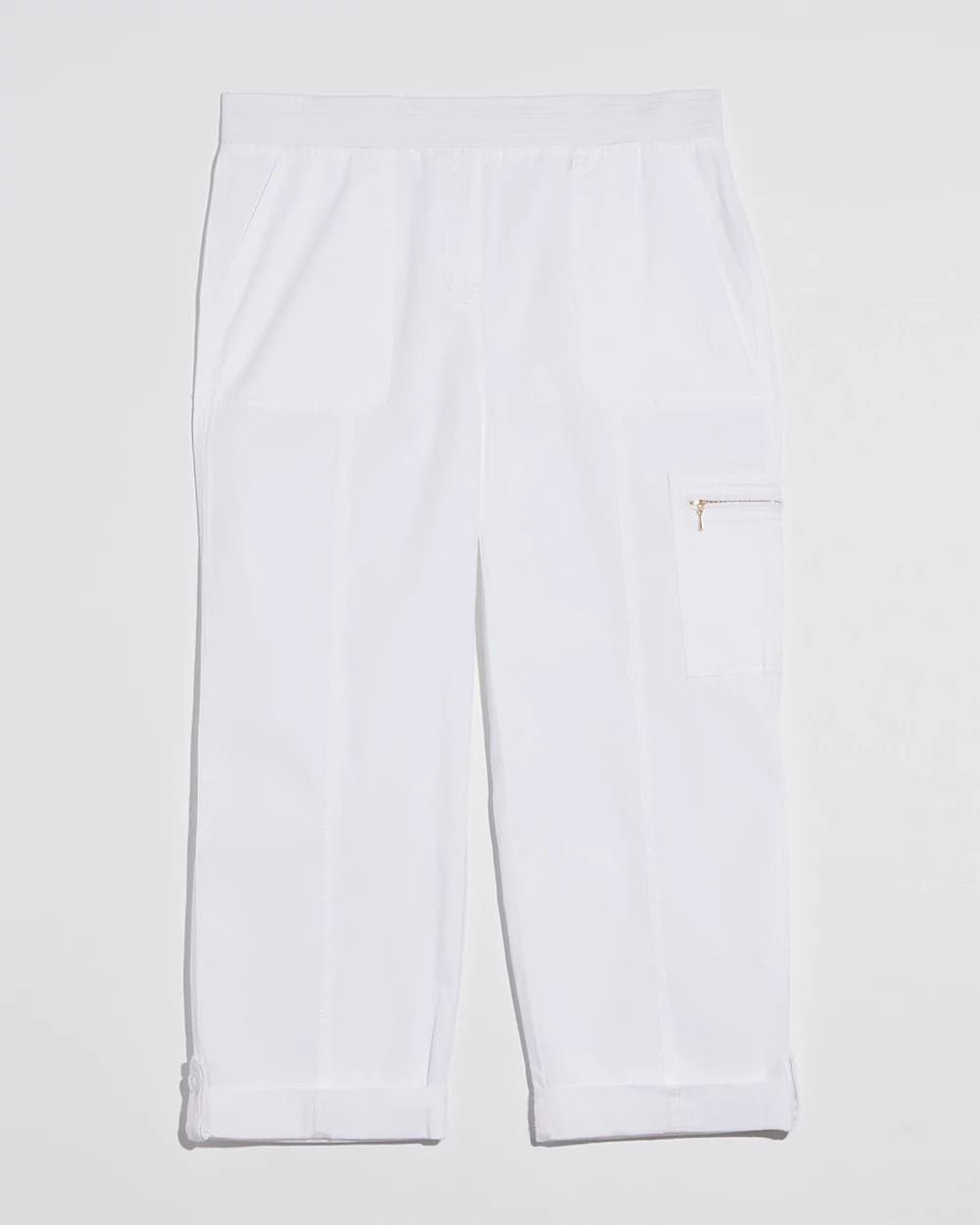 Chico's Classic - Alabaster Poplin Cropped Roll Tab Pants Alabaster