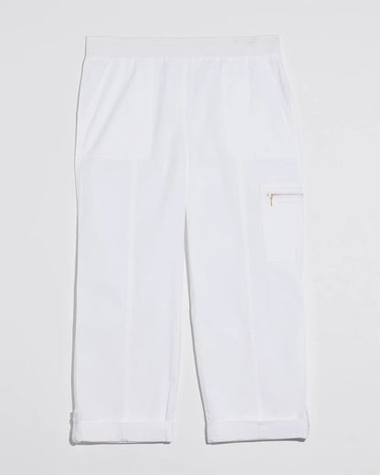 Chico's Classic - Alabaster Poplin Cropped Roll Tab Pants Alabaster