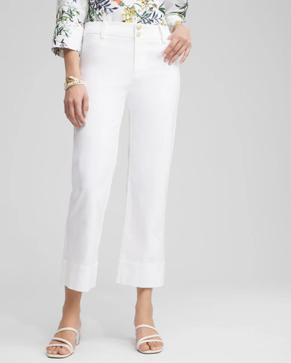 Chico's Signature - Trapunto Straight Leg Cropped Pants Alabaster