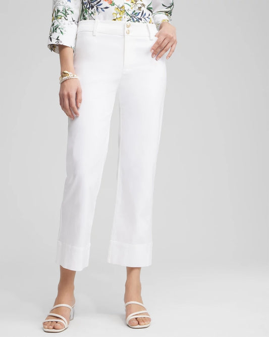 Chico's Signature - Trapunto Straight Leg Cropped Pants Alabaster
