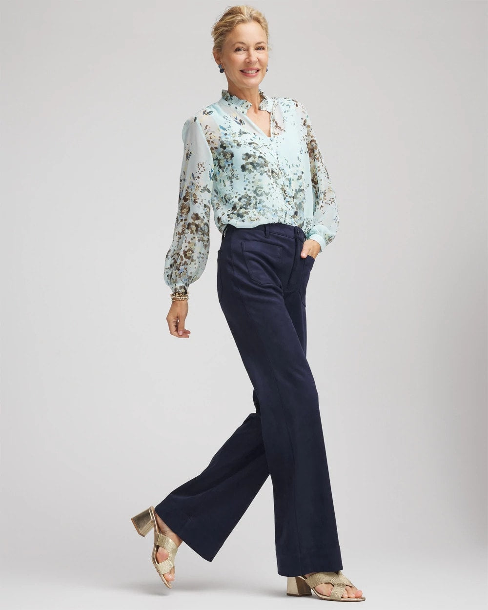 Chico's Special Offer - Faux Suede Bootcut Ankle Pants Passport Blue