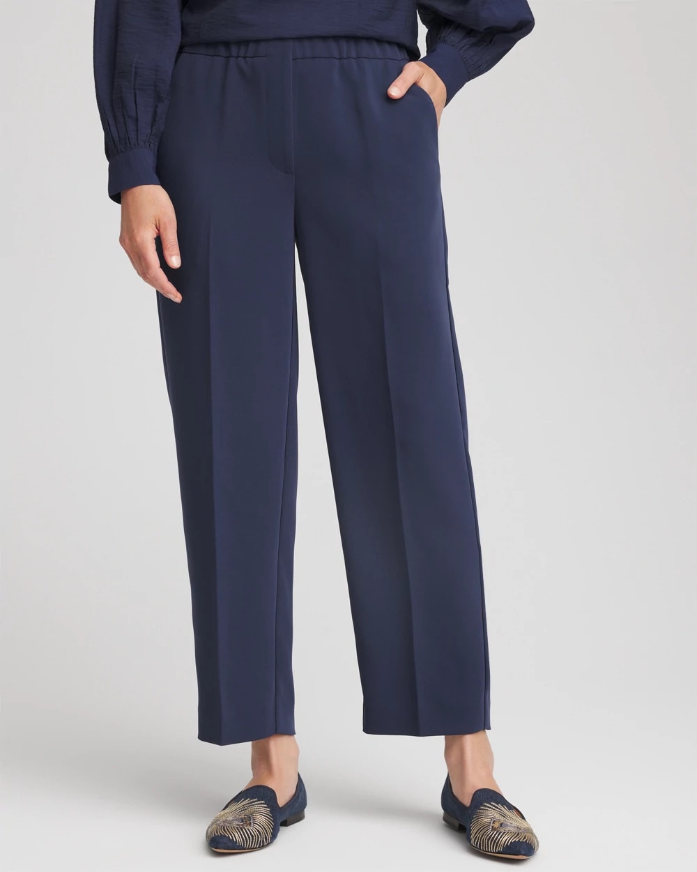 Chico's Exclusive - Stretch Crepe Tapered Ankle Pants Passport Blue