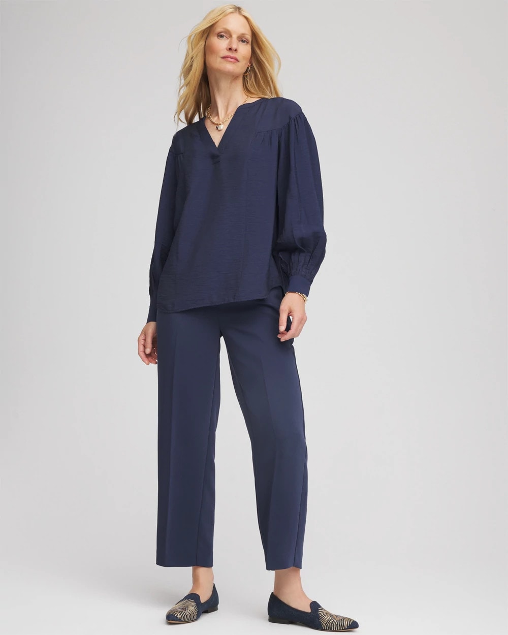 Chico's Exclusive - Stretch Crepe Tapered Ankle Pants Passport Blue