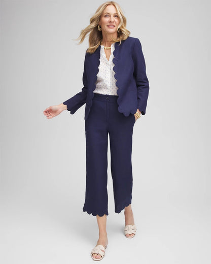 Chico's Popular - Linen Scallop Hem Crop Pants Passport Blue