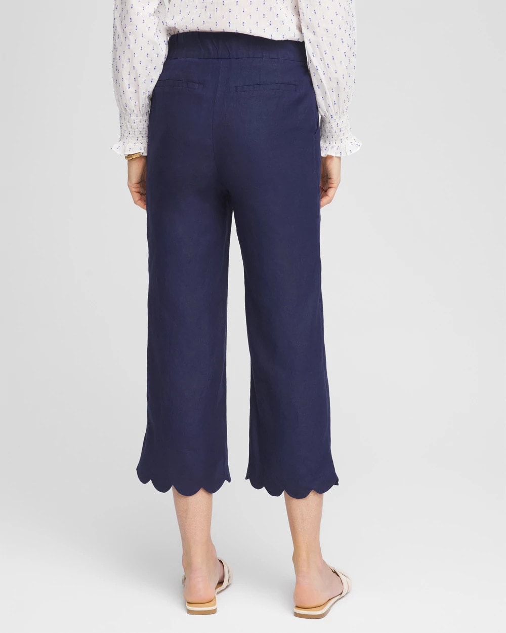 Chico's Popular - Linen Scallop Hem Crop Pants Passport Blue