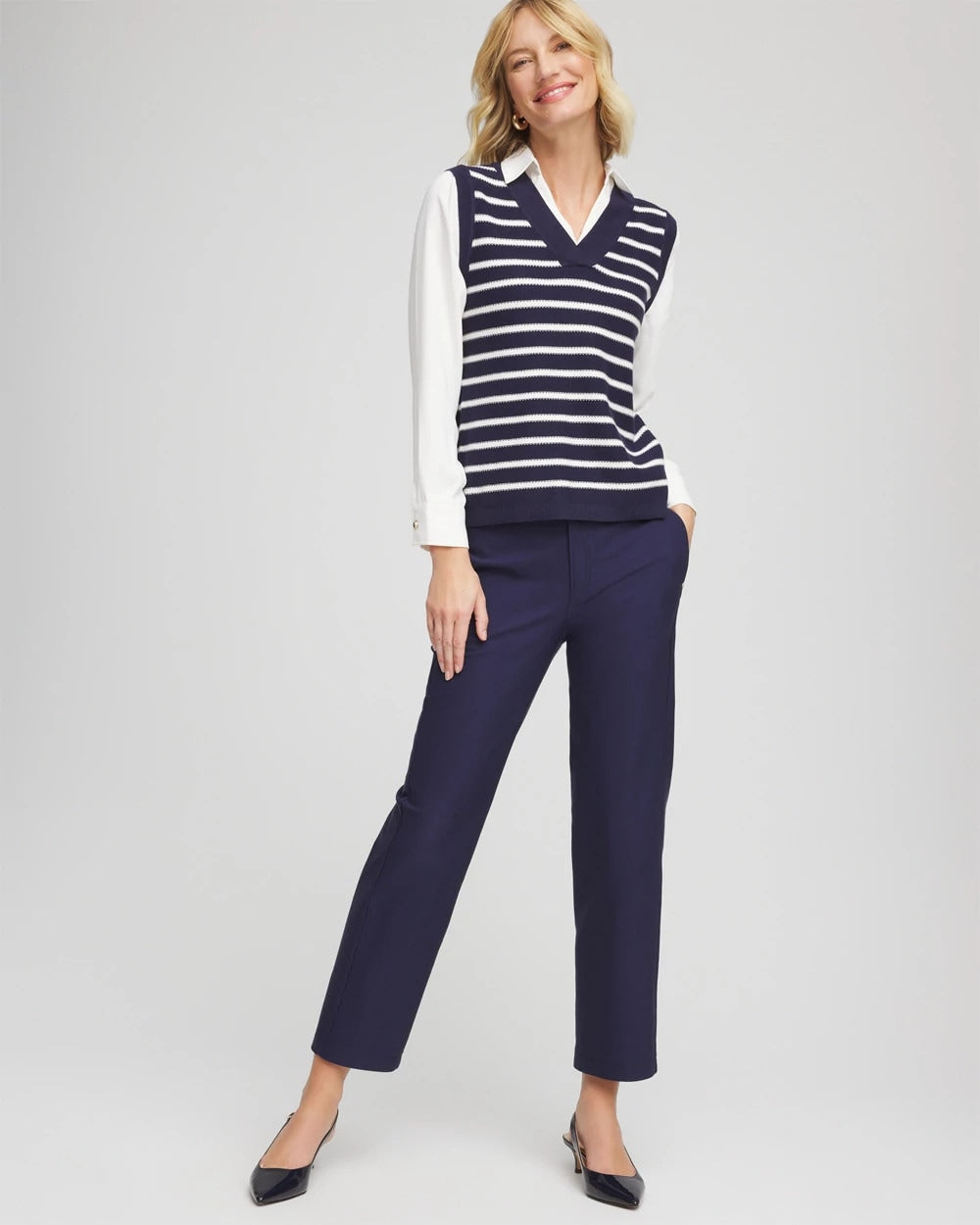 Chico's Special Offer - Cotton Straight Ankle Trousers Passport Blue