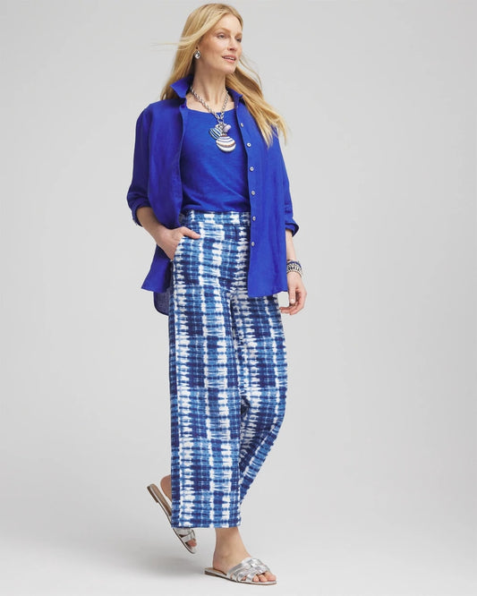 Chico's Classic - Tie-Dye Linen Cropped Pants Blue