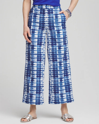 Chico's Classic - Tie-Dye Linen Cropped Pants Blue