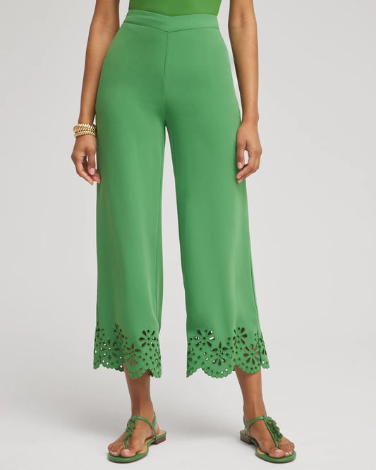 Chico's Trending - Petite Satin Eyelet Hem Culottes Verdant Green