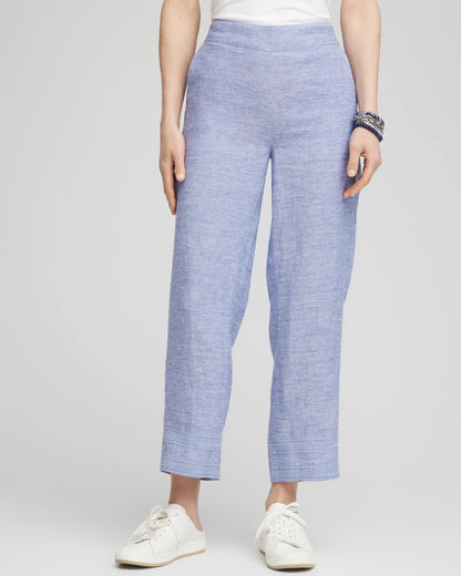 Chico's Discount - Linen Pull On Waist Cropped Pants Blue