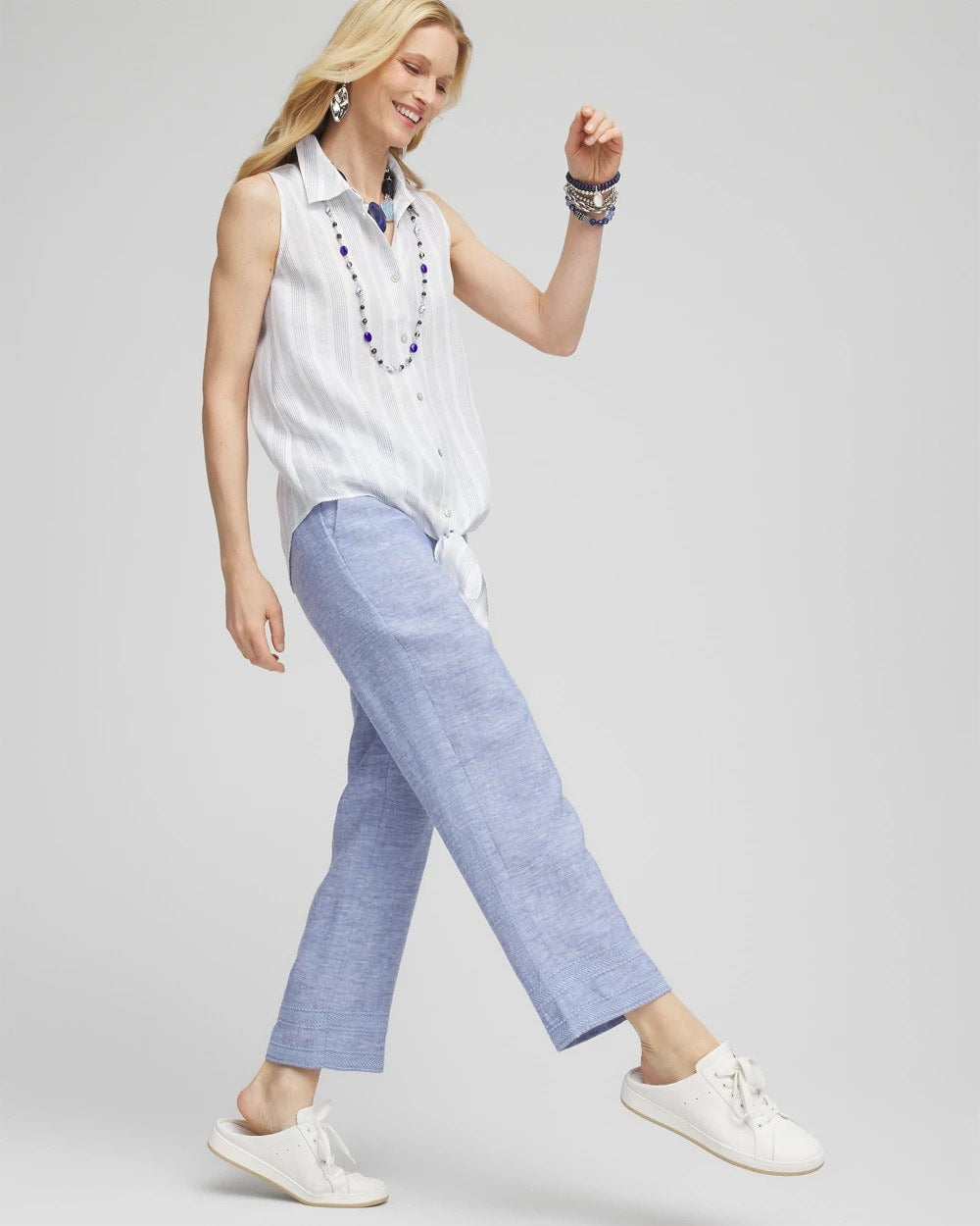 Chico's Discount - Linen Pull On Waist Cropped Pants Blue