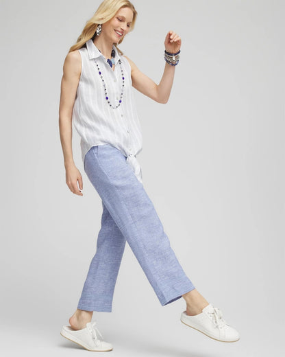 Chico's Discount - Linen Pull On Waist Cropped Pants Blue