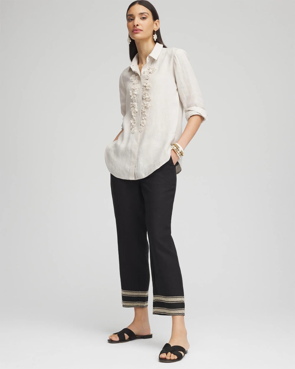 Chico's Best Seller - Linen Elastic Waist Cropped Pants Black