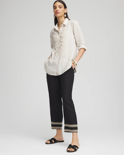 Chico's Best Seller - Linen Elastic Waist Cropped Pants Black
