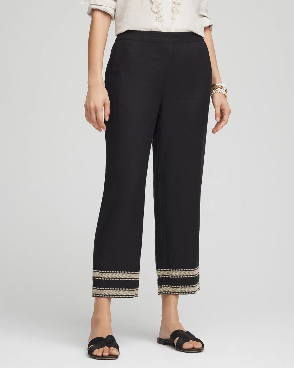 Chico's Best Seller - Linen Elastic Waist Cropped Pants Black