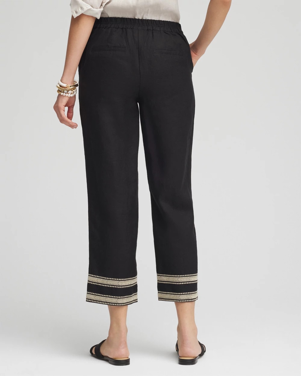 Chico's Best Seller - Linen Elastic Waist Cropped Pants Black